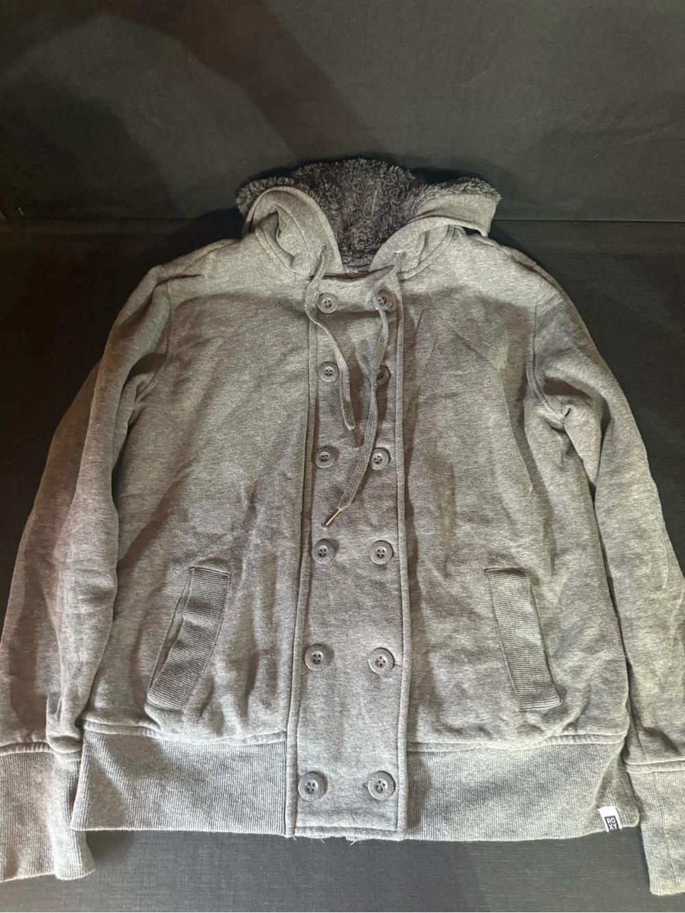 Roxy Heather Gray Teddy Hooded Double-Breasted Jacket